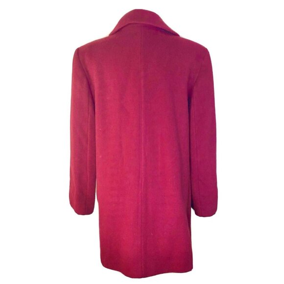 Vintage Red Wool Blend Button Front Coat Side Pockets Classic Collar Womens 12 - Picture 2 of 9